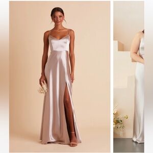 NWT Birdy Grey small Jay tank dress taupe shiny satin bridesmaid prom gown